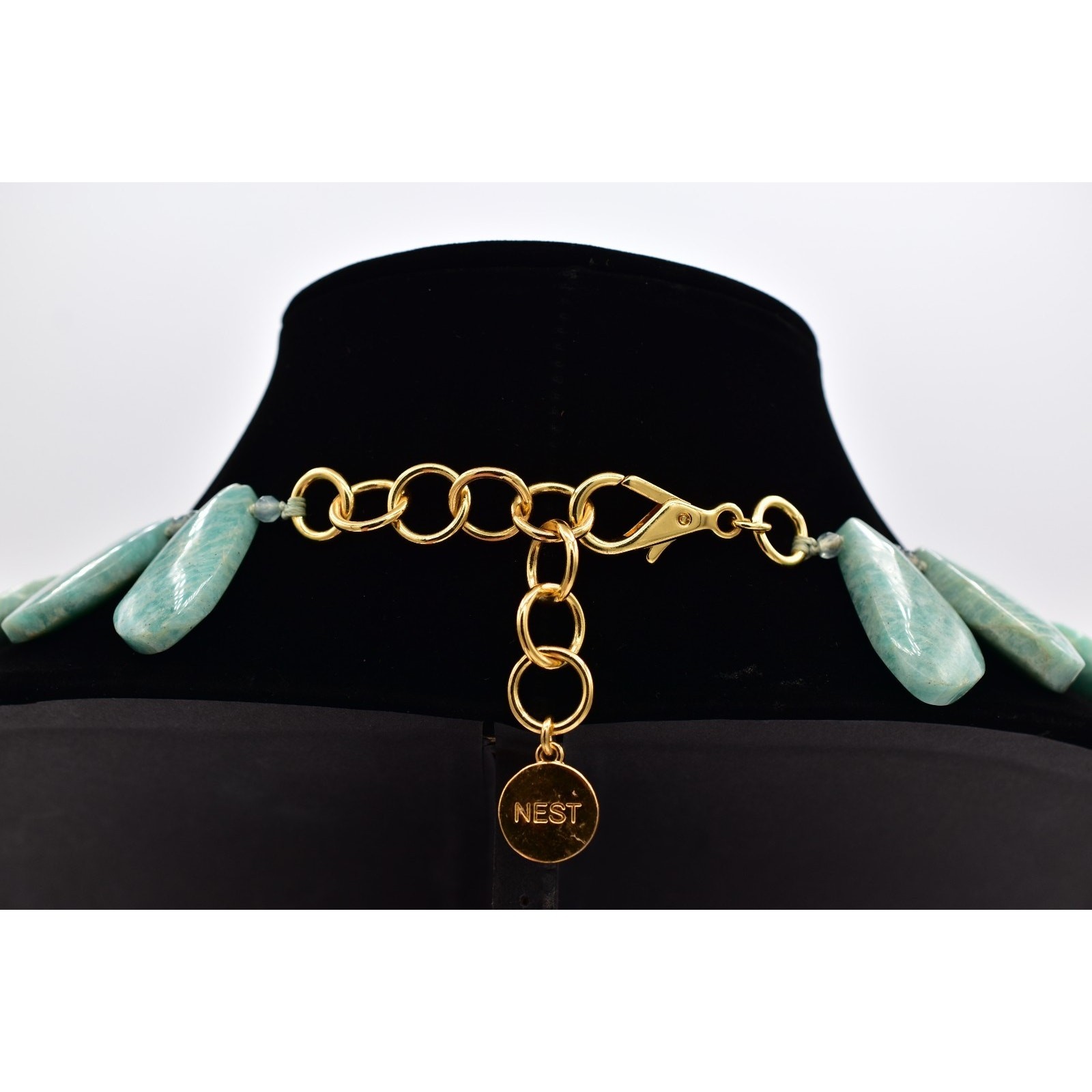 Nest Jewelry Amazonite Petal Necklace Beaded Chunky Aqua Heavy Signed Bin2