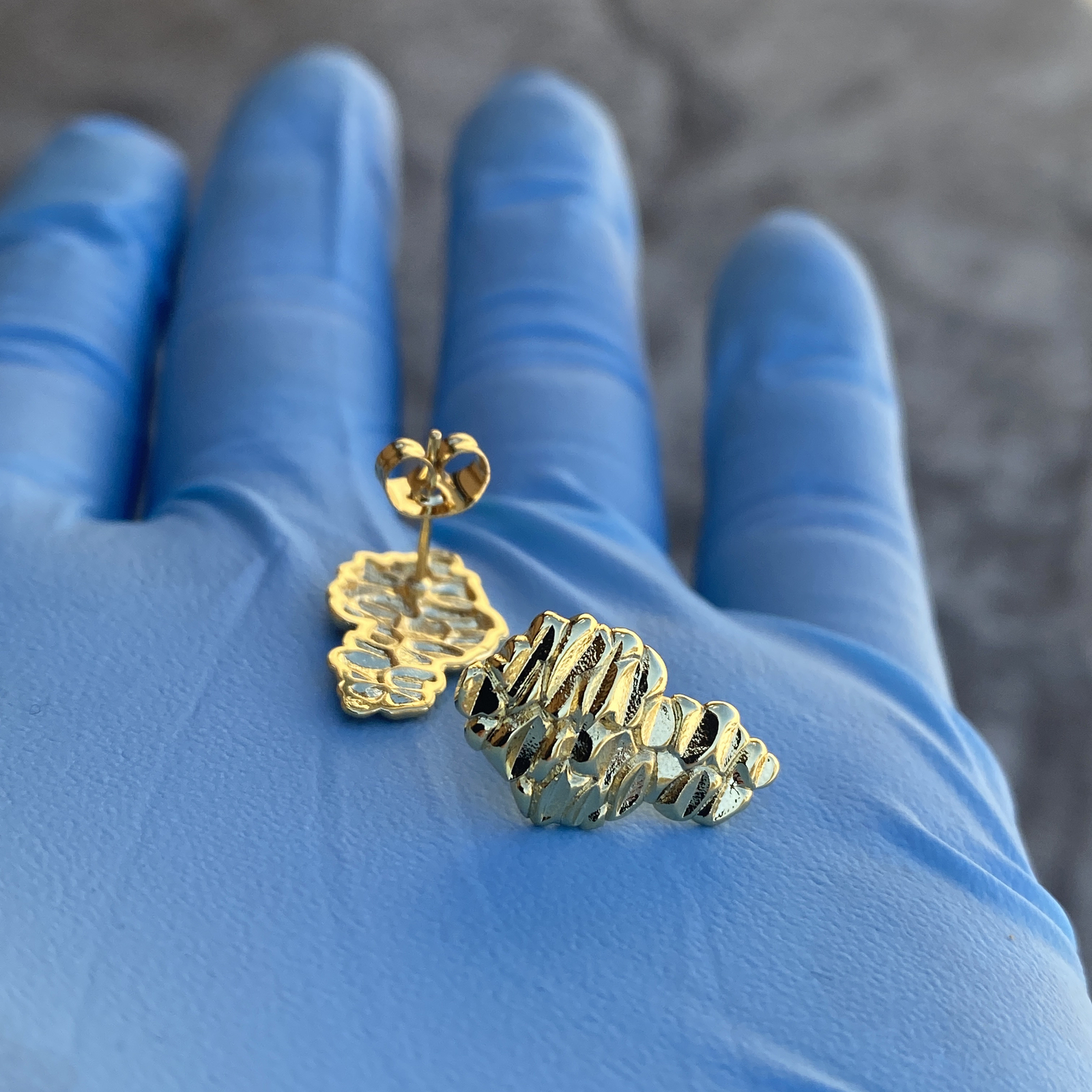 14k Gold Plated Nugget Earrings Butterfly Back Hip Hop Jewelry Mens Women’s 20MM