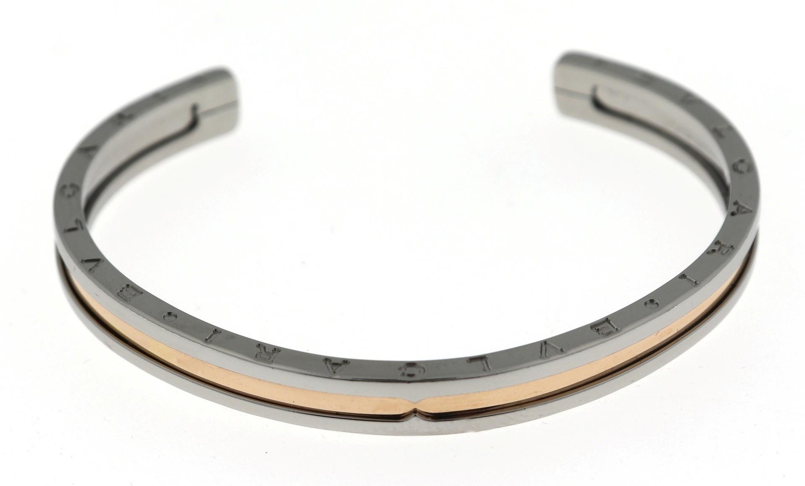 Bulgari Bvlgari B.Zero1 B Zero One Steel 18K Rose Gold Cuff Bracelet Sz S 15 $4K