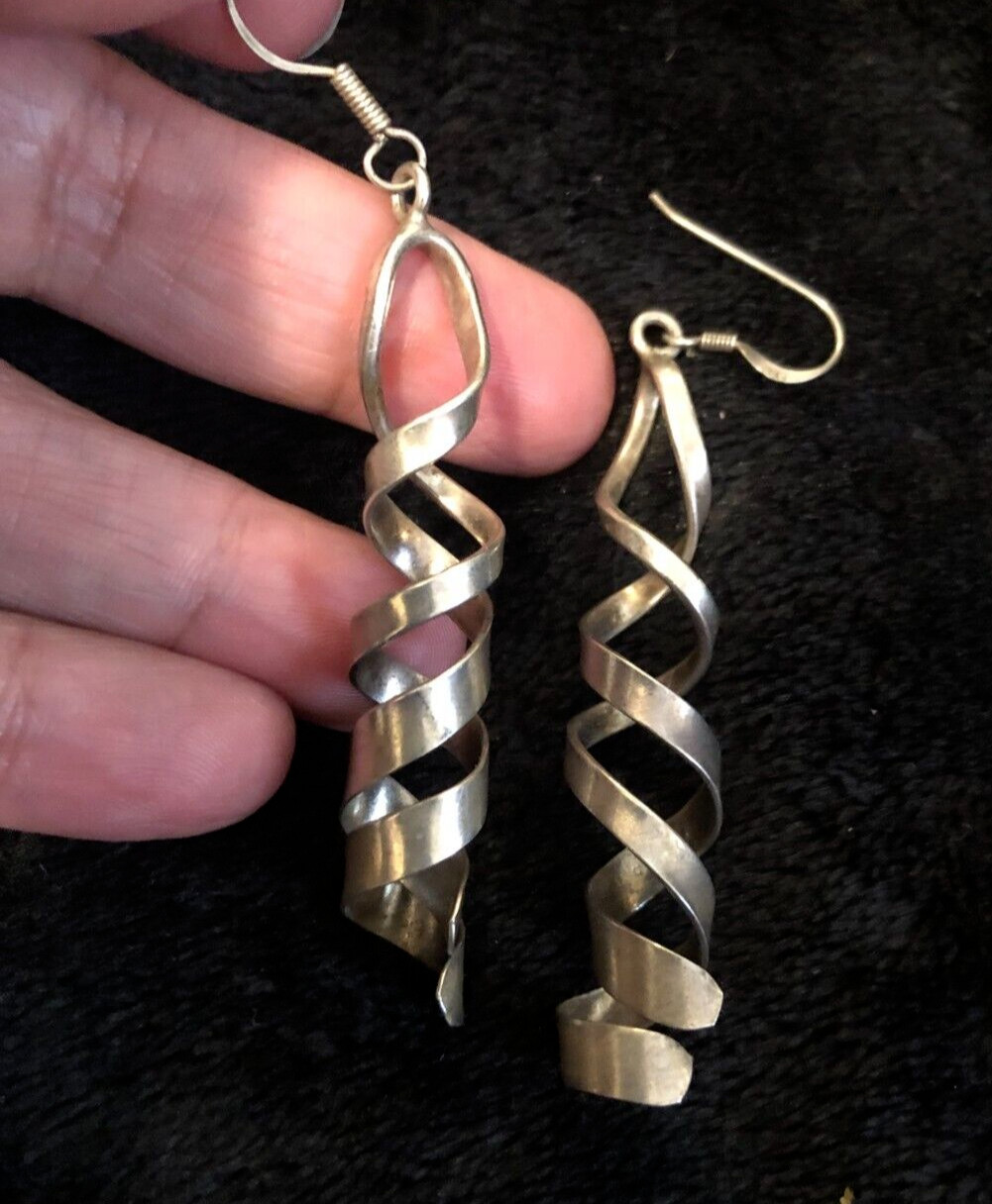 Sterling Silver Dangle Cork Screw Earrings with Hook Closure
