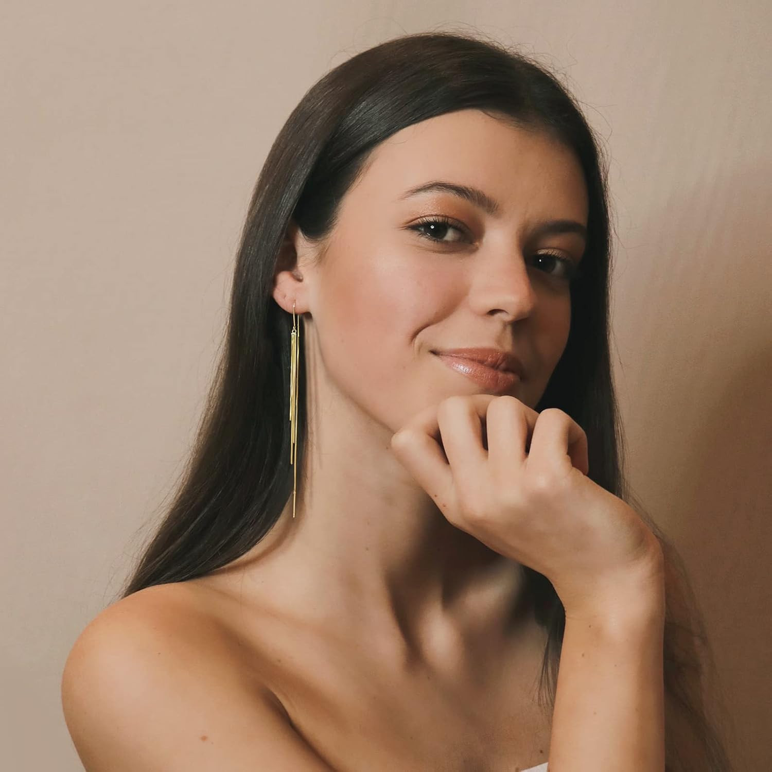 14K Gold Plated Threader Dangle Earrings Long Tassel Earrings Wedding Prom Earri