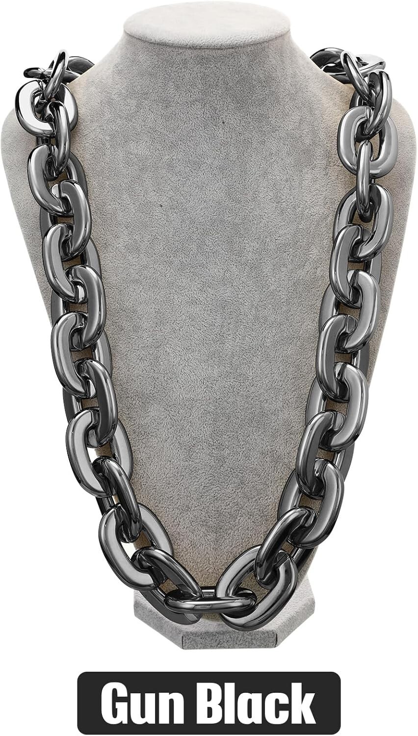 Gun Black Hip Hop Large Acrylic Plastic Cuban Link Chain Necklace 32in 80cm