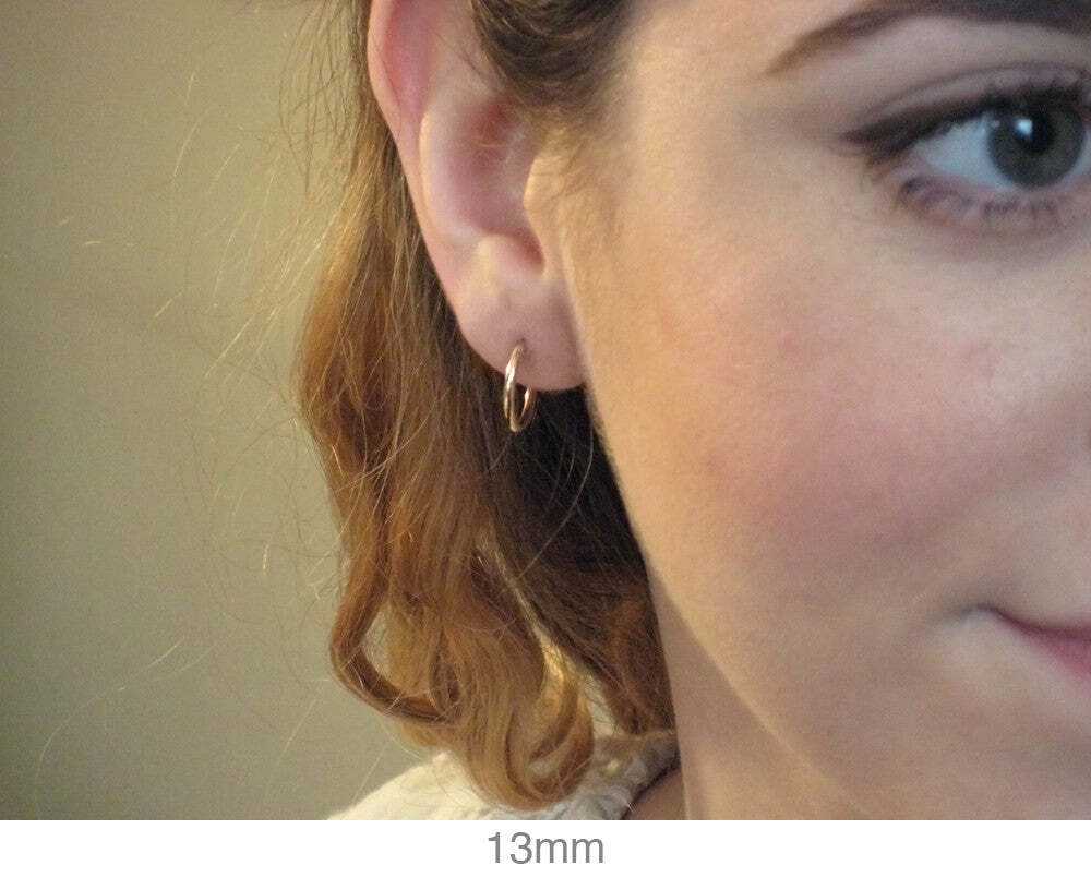 14k Yellow Gold Continuous Endless Hoop Earrings (1.5mm), All Sizes