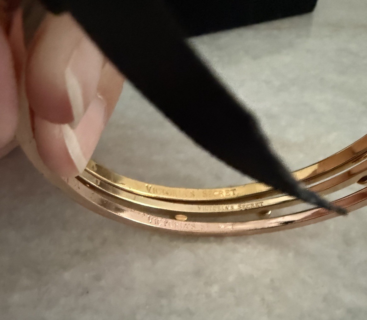 Rare Signed Victoria’s Secret Crystals 3 Gold and Pink Bangle Bracelets