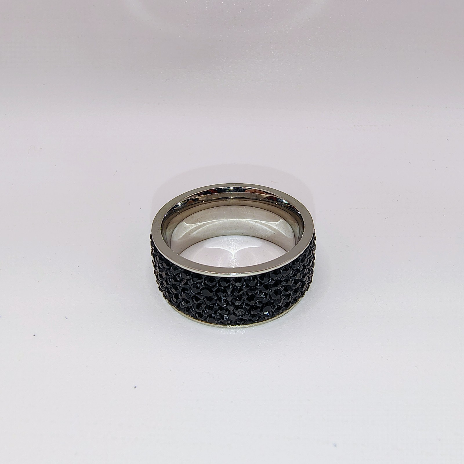 Black Crystal Pave Stainless Steel Band Ring Wide Sparkle Fashion Size 10.5