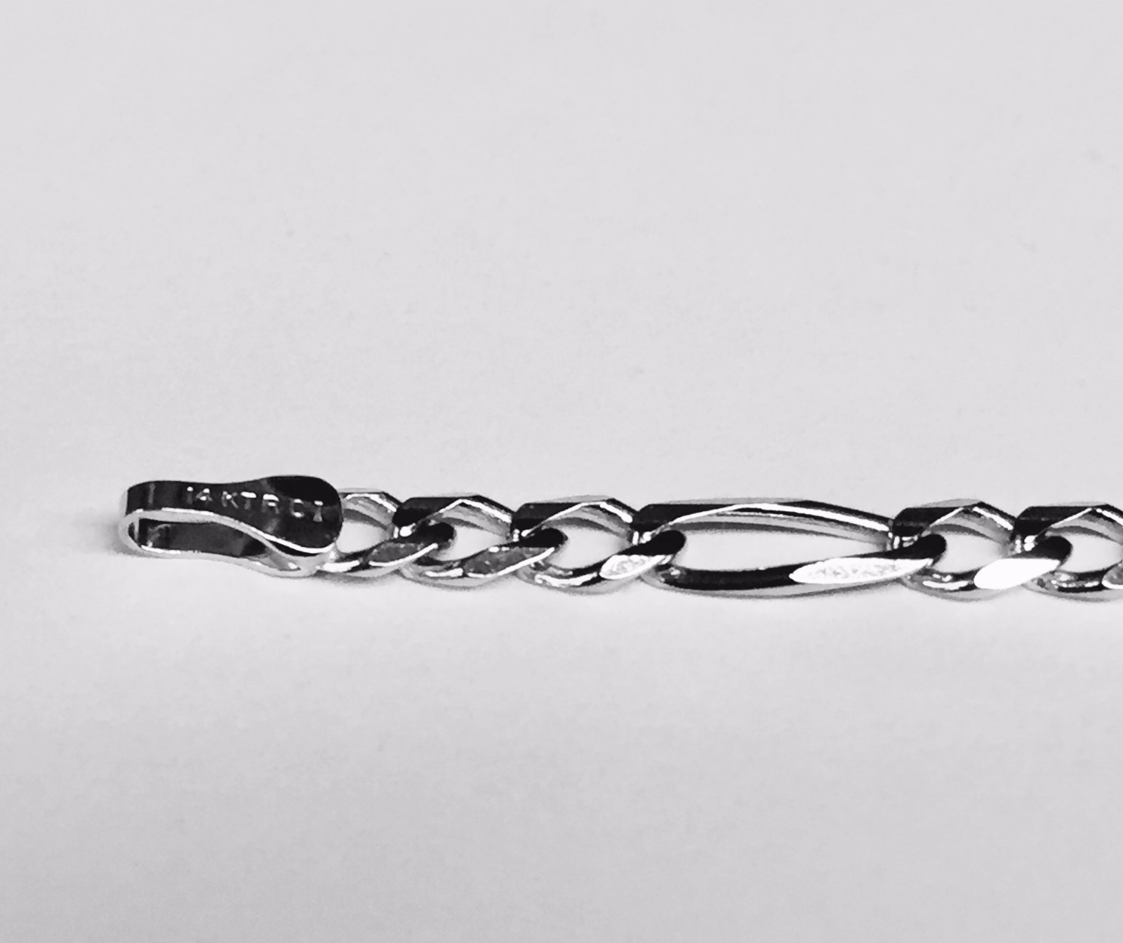 14kt Solid White Gold Mens Figaro Curb Link Chain/Bracelet 7″ 2.6 mm 1.75 grams