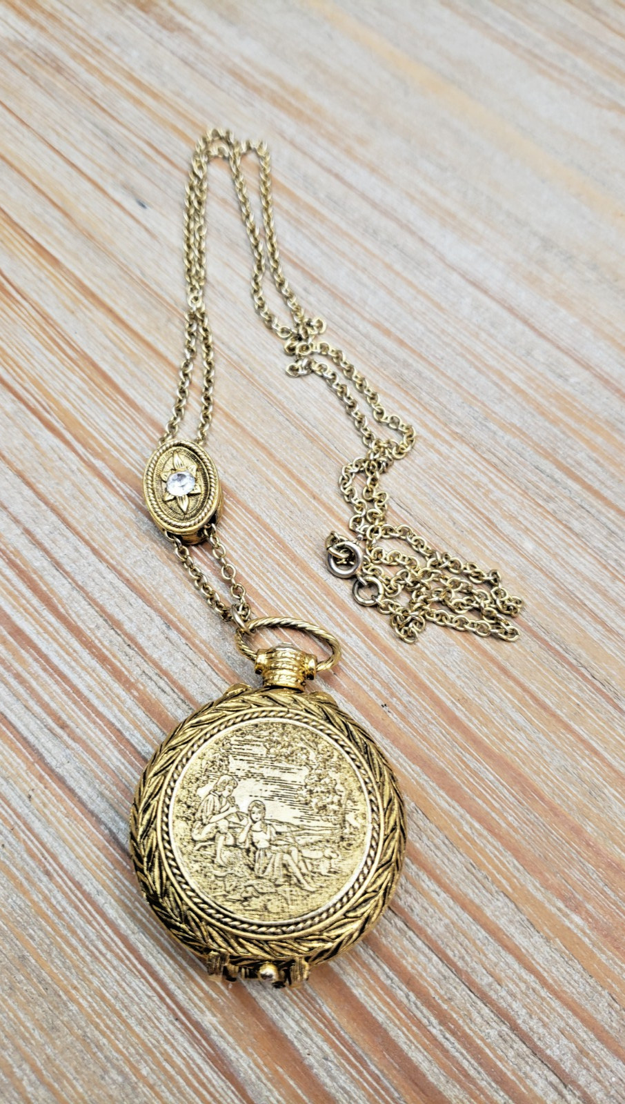 Max Factor Precious Time Gold Tone Solid Perfume Locket Pendant Necklace