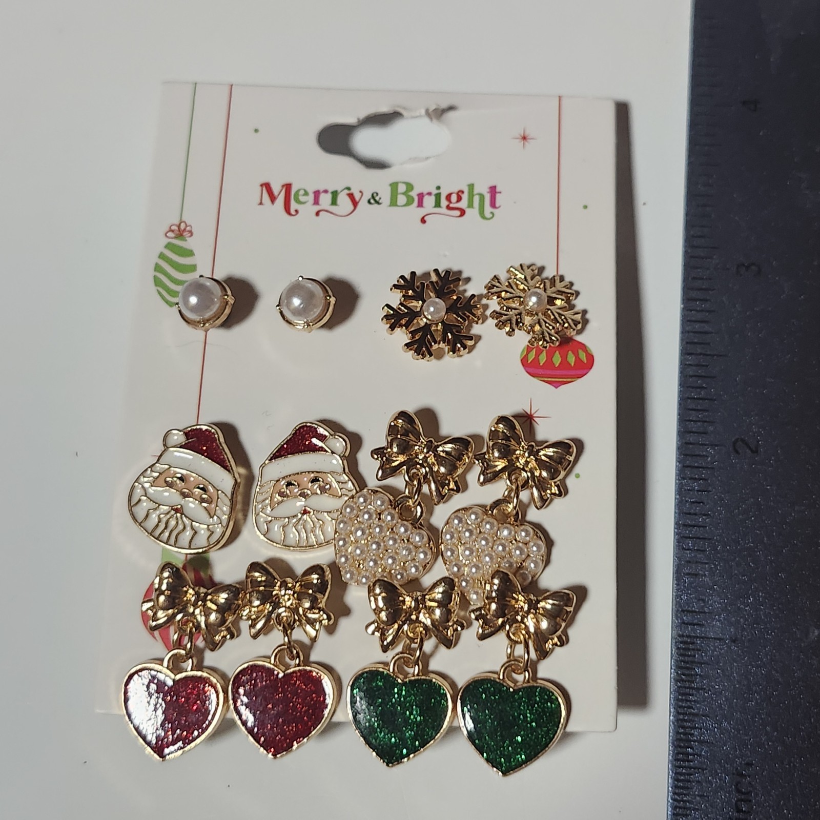 Christmas, Holiday, Santa, Snowflake, Earrings Set Hearts, Bows, Red, Green Cute