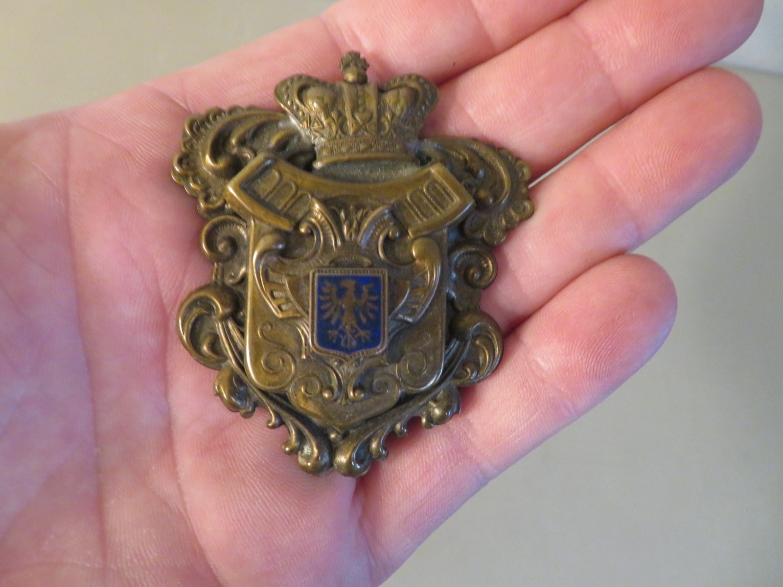 Vintage Heraldic European Coat of. Arms Eagle Sword Medal Brooch Pendant
