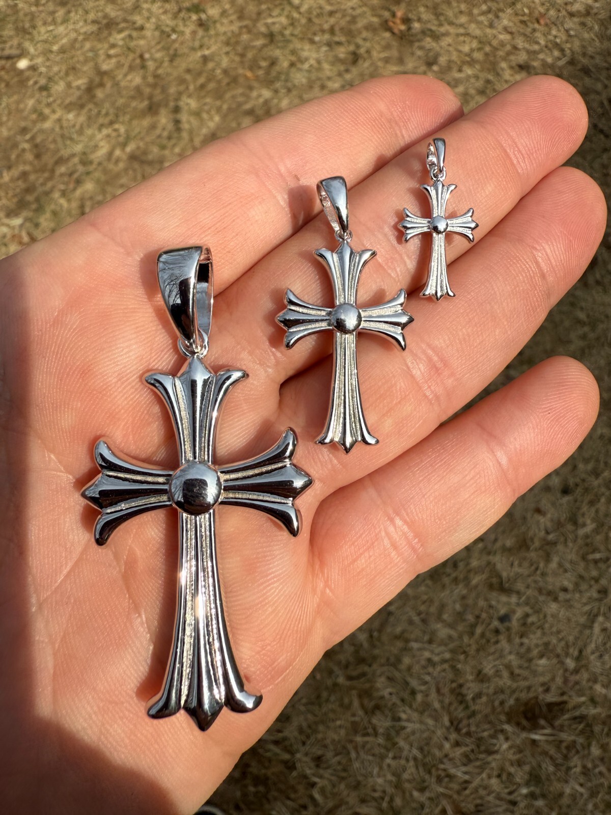 Gothic Cross Plain Real 925 Sterling Silver Pendant Necklace Hearts Of Chrome
