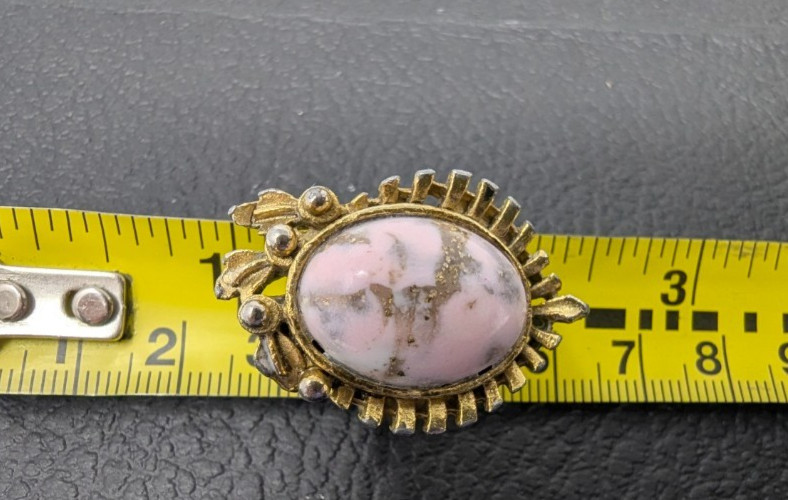 Vtg 1970s Retro Sunburst Cocktail Ring Pink Rhodochrosite Adjustable Size 8.5