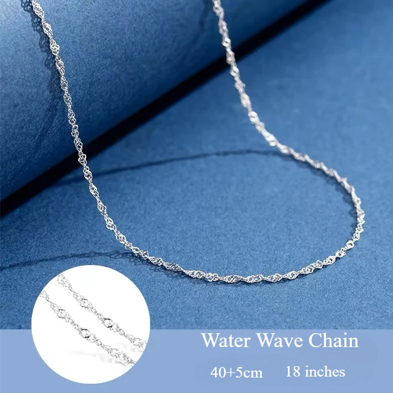 925 Sterling Silver Necklace 1.1mm Rolo Water Wave Chain 40-60cm Women Jewelry