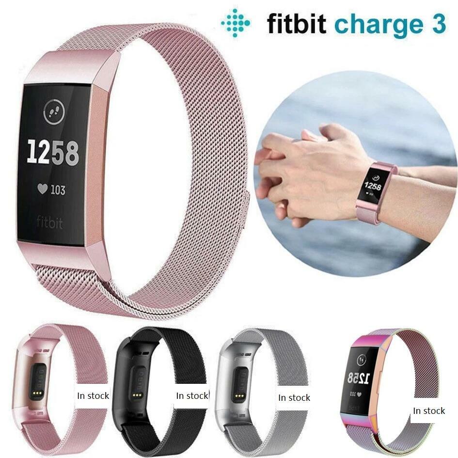 Milanese Magnet Loop Strap For Fitbit Charge 3 4 Stainless Steel Band Wrist band