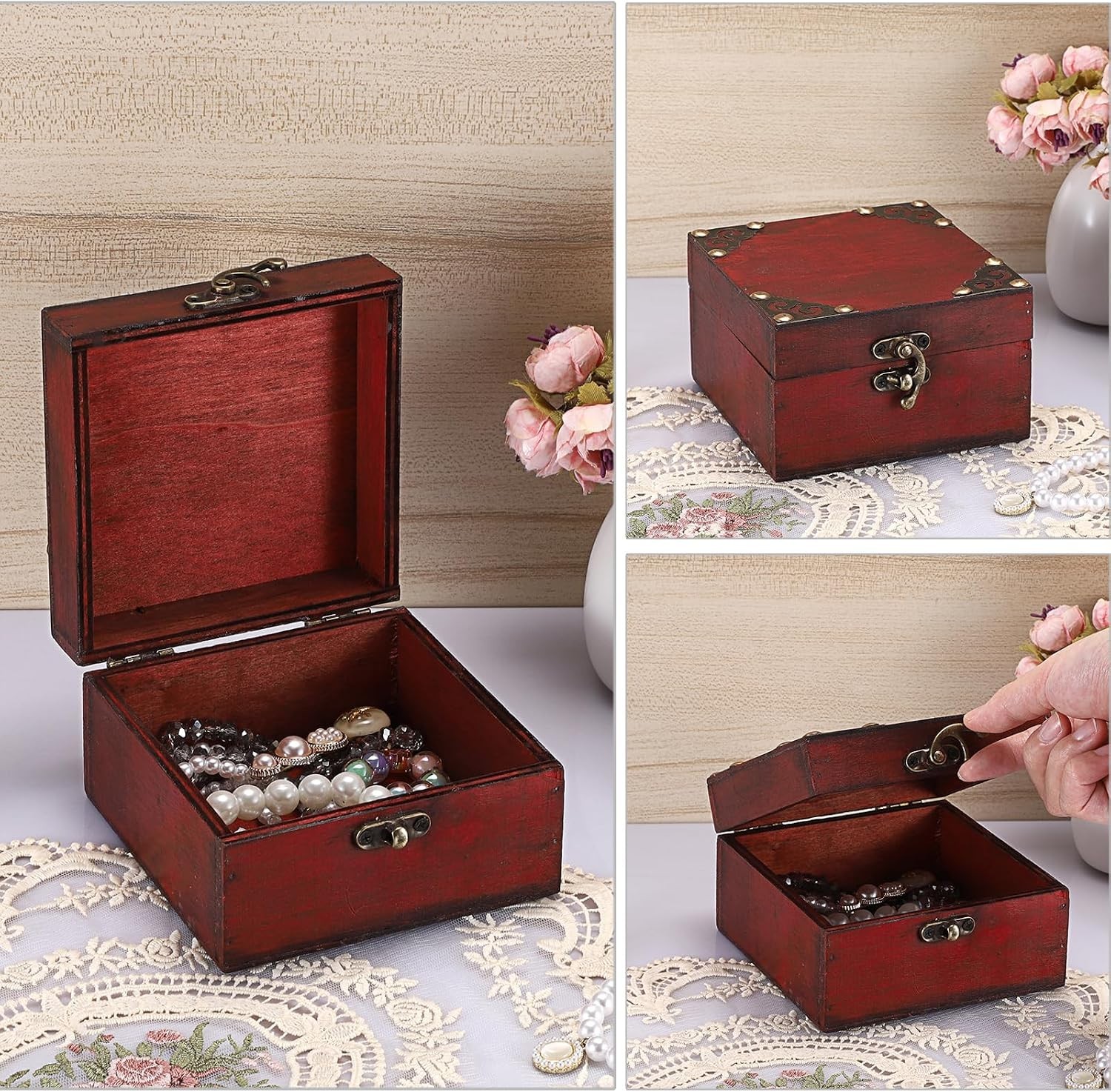 Small Jewelry Treasure Chest Box, Vintage Pirate Keepsakes Box for Gifts, Red We