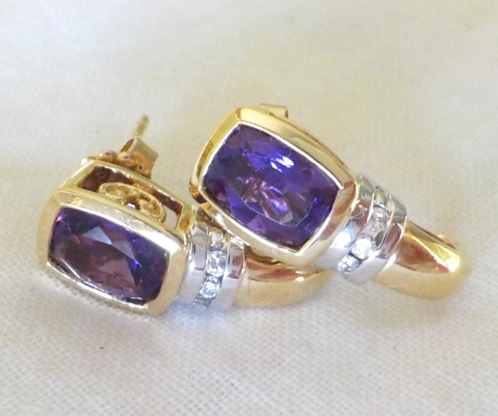 Stunning 14k Multi Gold Amethyst Diamond Earrings – 3.80 gms, 0.70 in, 1.66 ctw