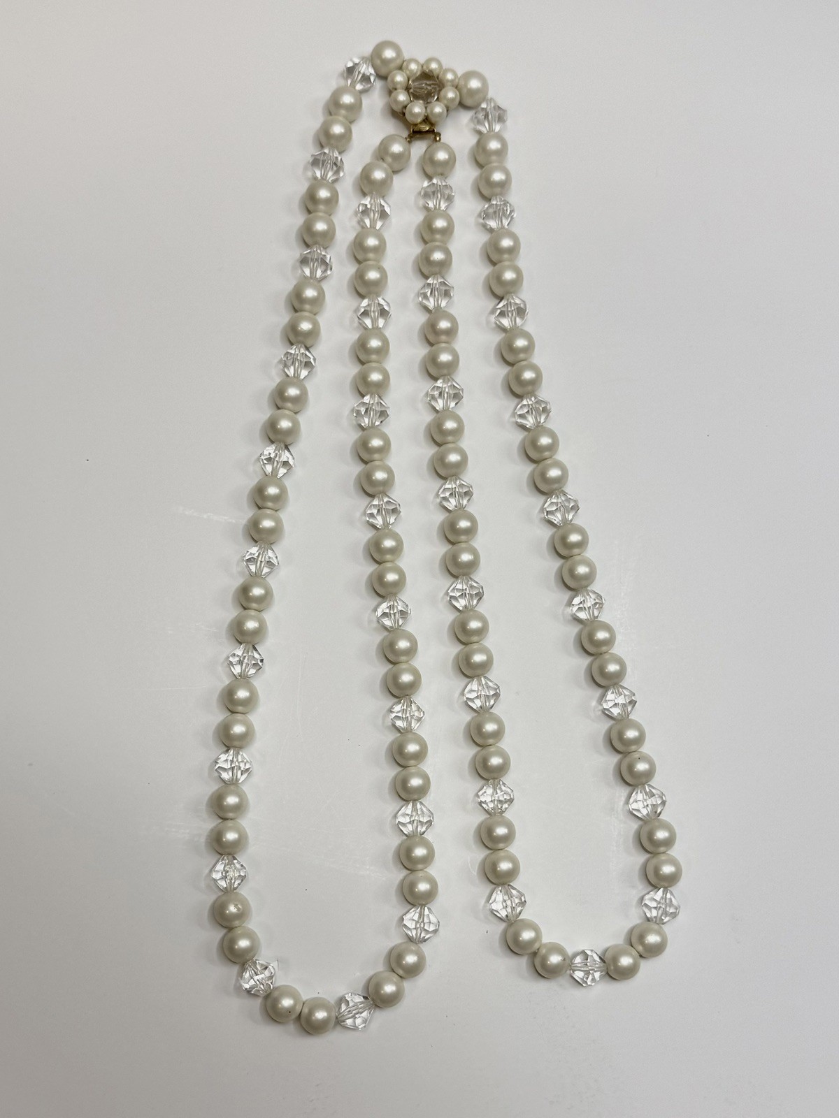 Vintage Marvella Cream Faux Pearl ⚪️Crystal Bead Multi Strand Necklace Marked✨