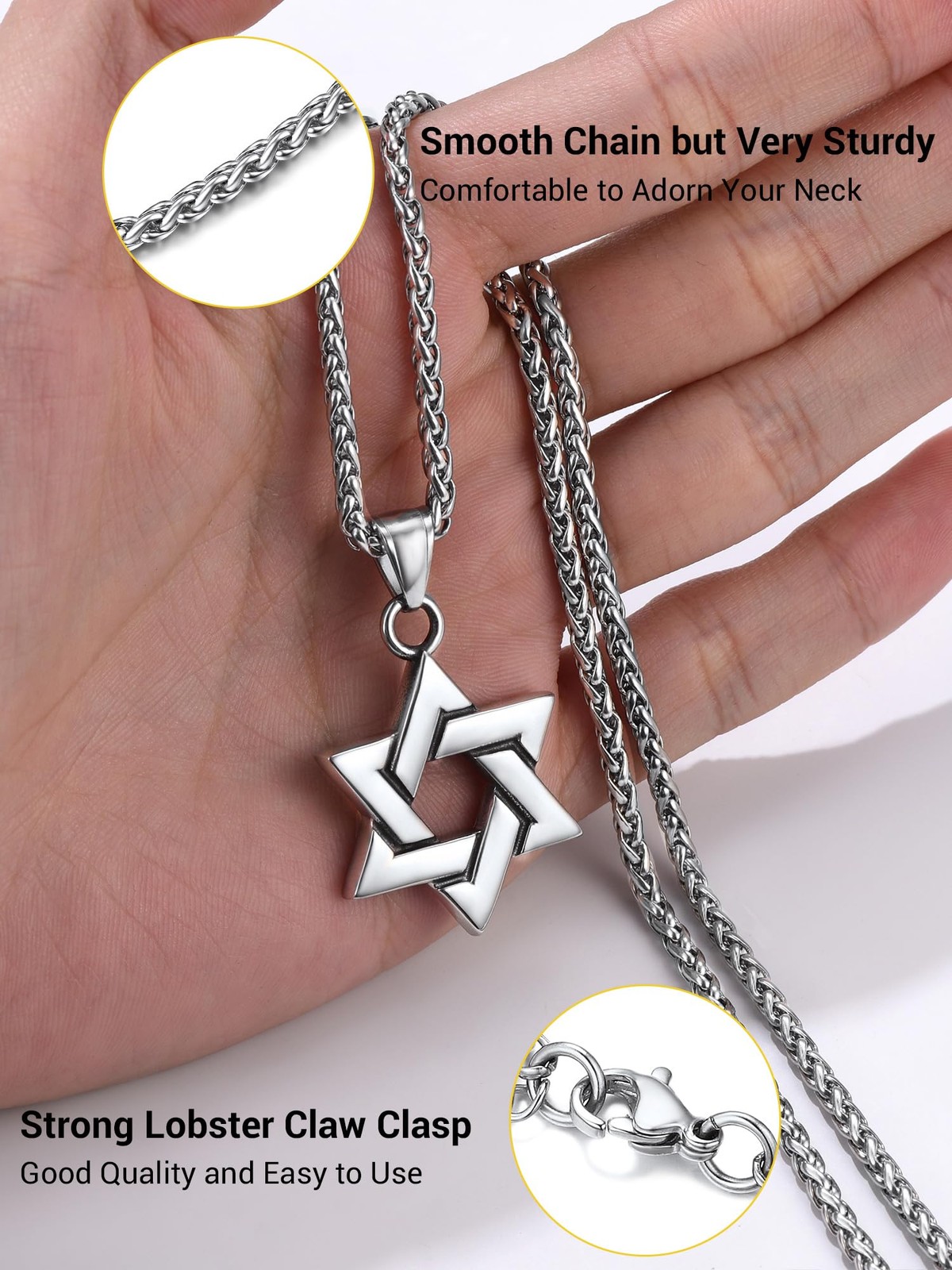 Star Of David Stainless Steel Necklace Pendant for Men Cool Chains Jewish Jew…