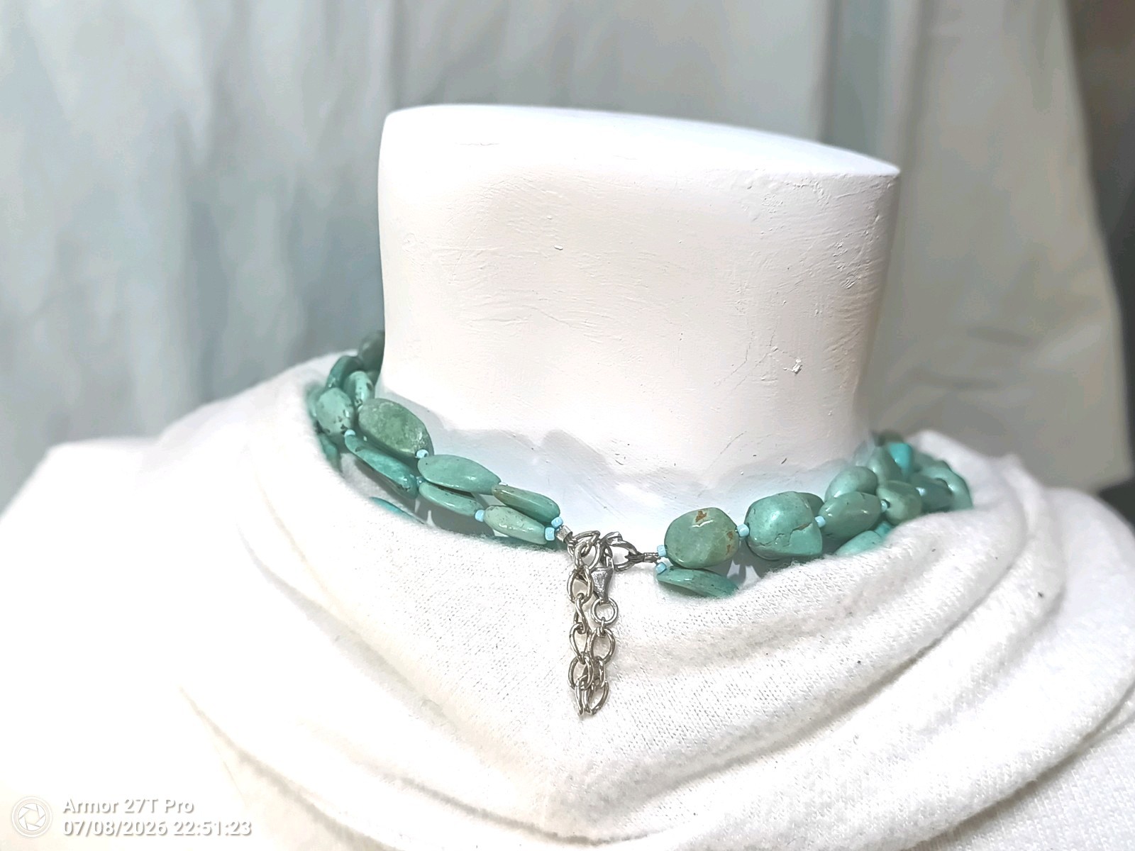 Chunky 3-Strand Genuine Turquoise Nugget Necklace Sterling Silver 925 Clasp 50g