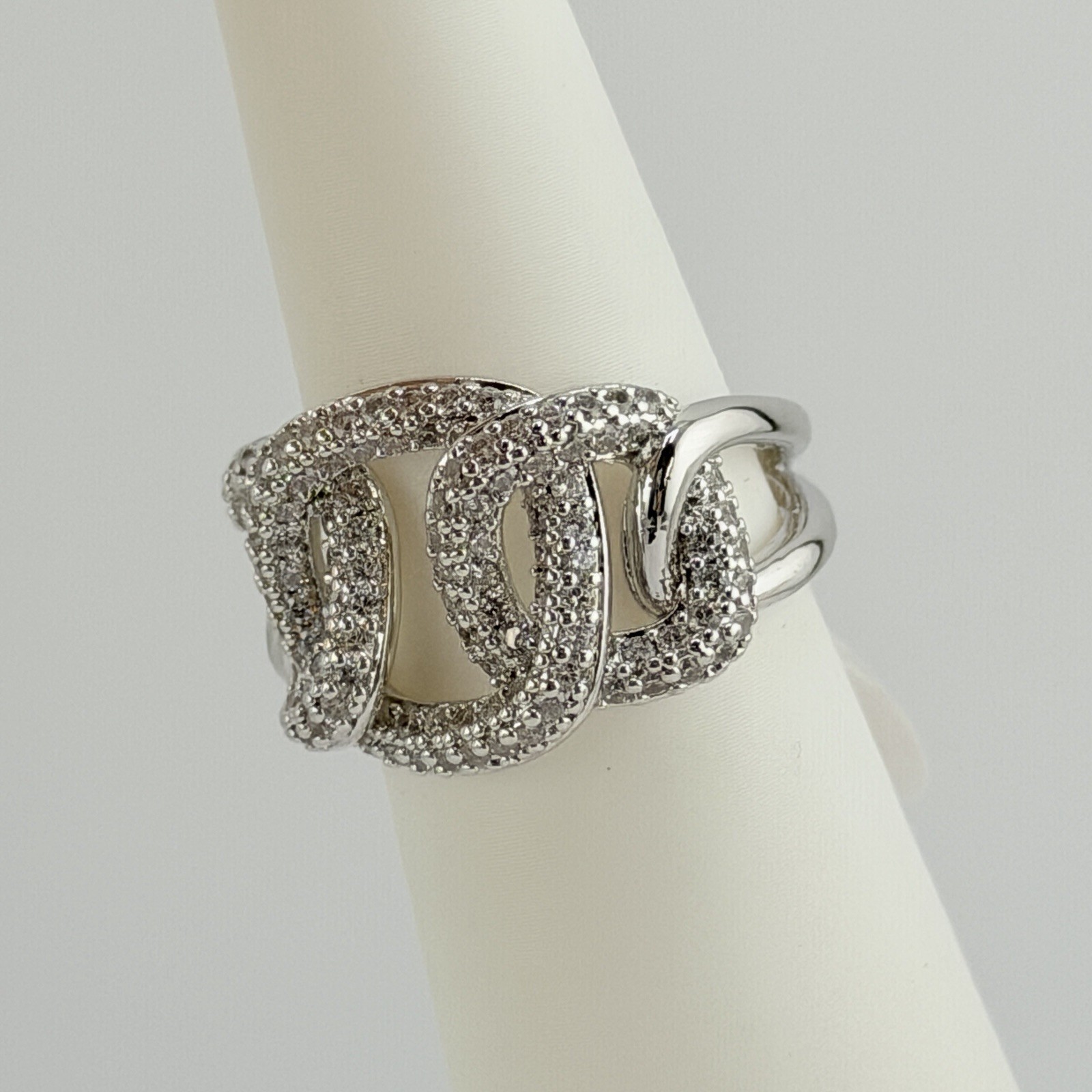 Bomb Party Ring Size 9 “Summer Bliss” Clear Cz on Rhodium Pave Link