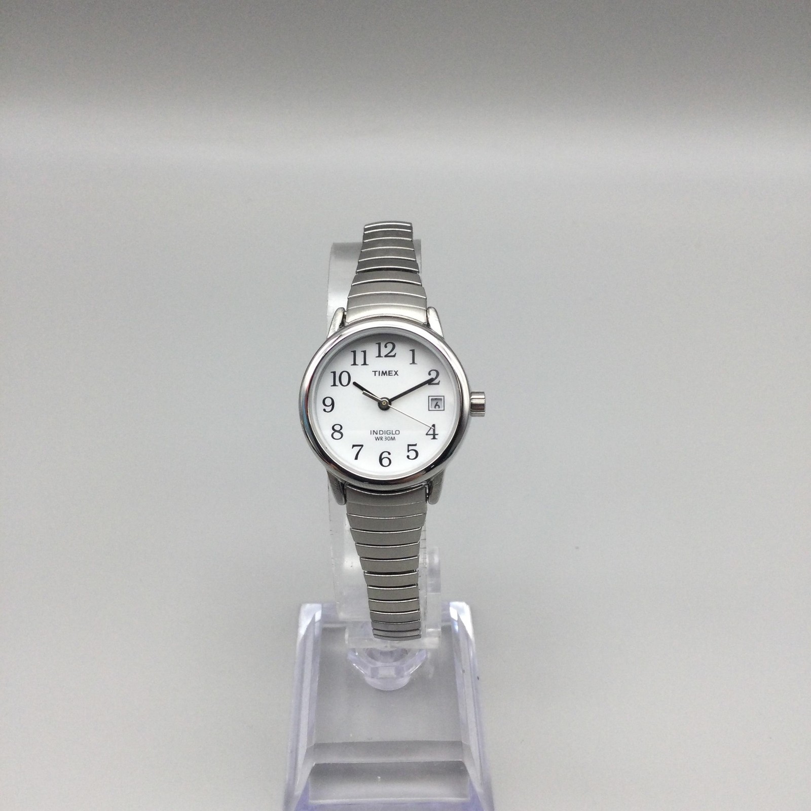 Timex Easy Reader Indiglo Womens Watch 23mm Date Silver Tone Stretch New Battery