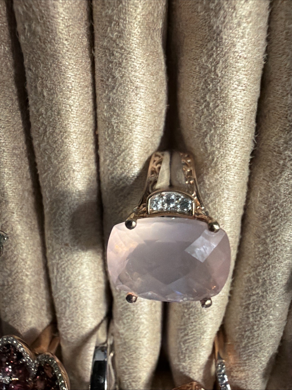 NH, Micheal Valitutti Rose Quartz Palladium Silver and Gold Accent Ring Size 8