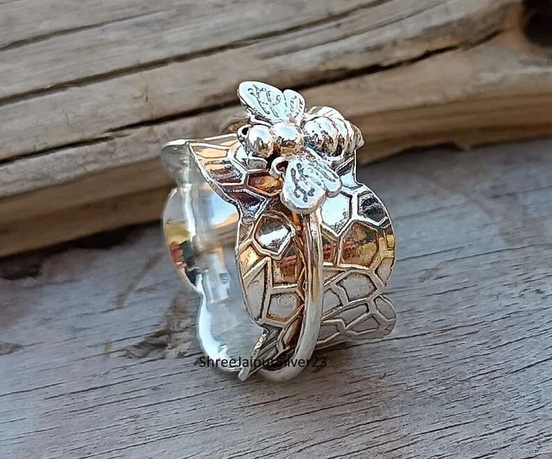 Honeybee Spinner Ring, 925 Sterling Silver, Honey Bee Spinner Friendshi All size