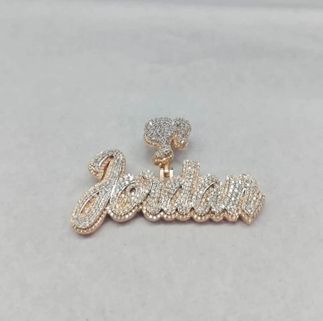 Real Moissanite 3.00 Ct Round Cut Custom Name Pendant 14K Yellow Gold Plated