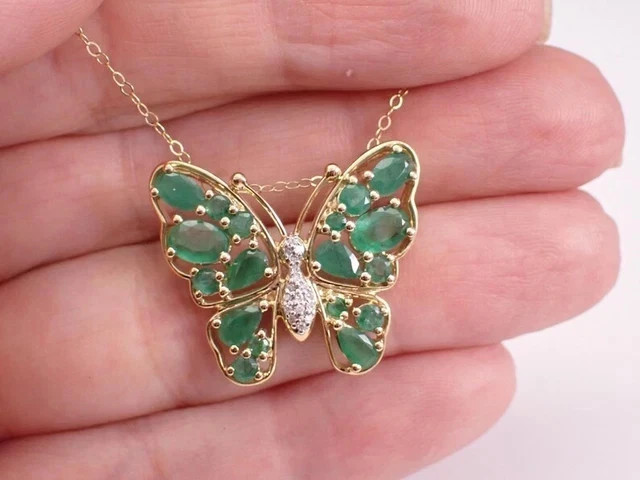 Lab-Created Green Emerald 3.Ct Pear Cut Butterfly Pendant 14K Yellow Gold Plated