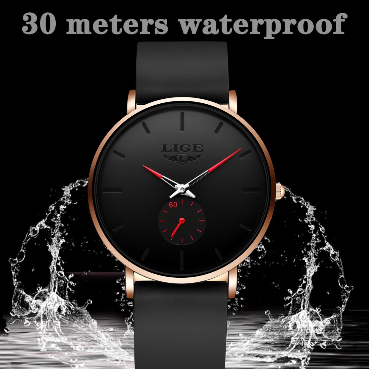 LIGE Men Watch Ultra-thin Quartz Analog 3ATM Waterproof Casual Ladies Wristwatch