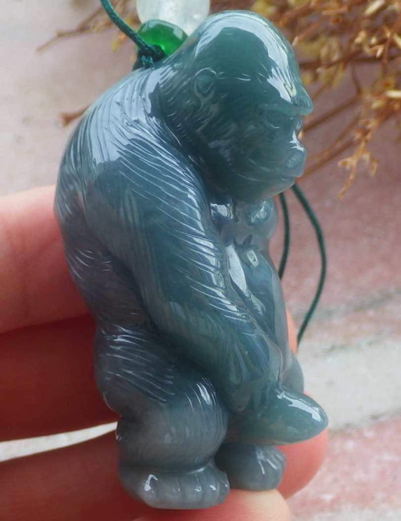Video Certified Green Natural A Jade jadeite Pendant Orangutan Monkey 123969 TS