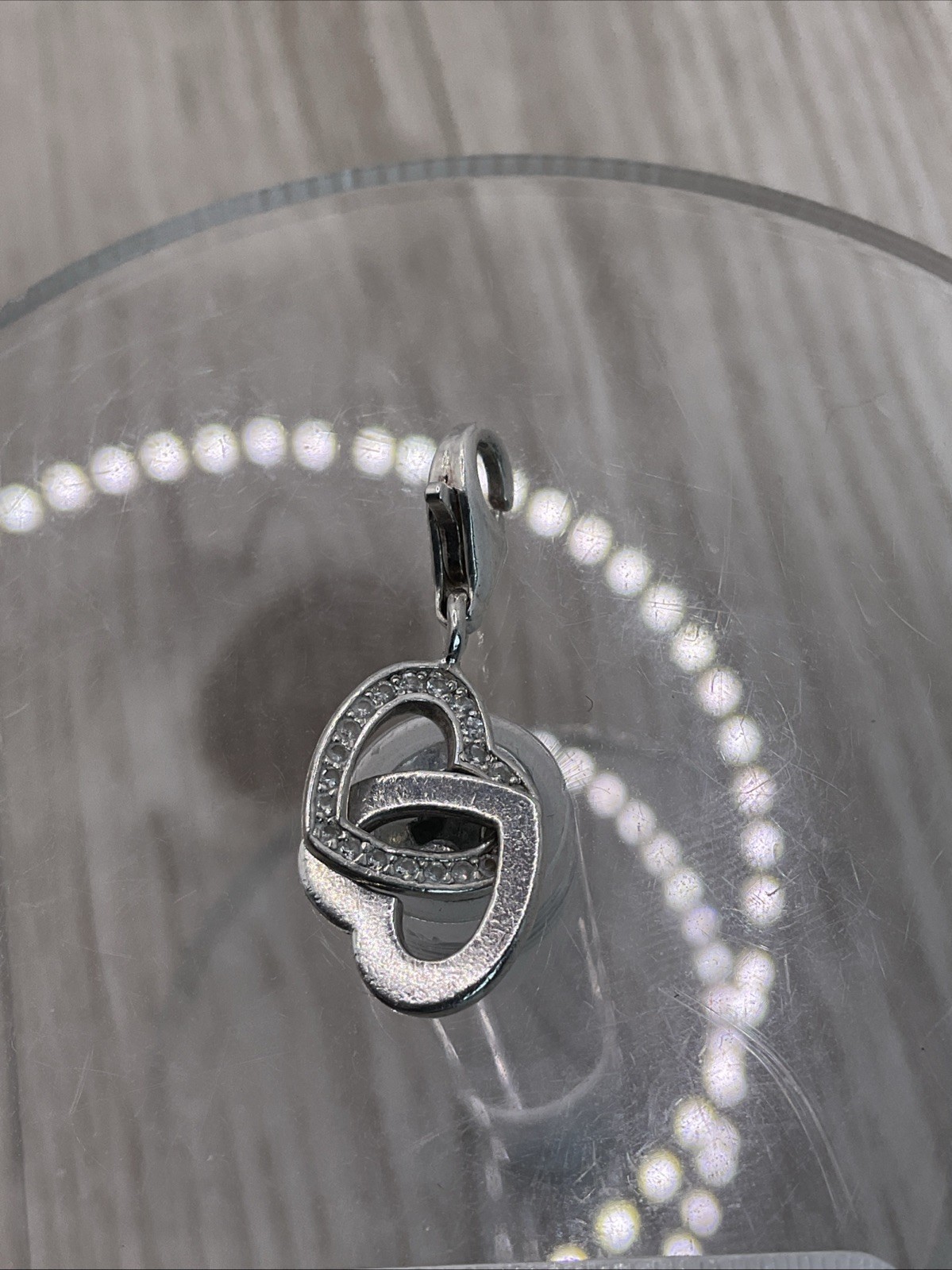 Thomas Sabo charm: Double Heart & Diamante, hallmarked TS 925. Sterling Silver