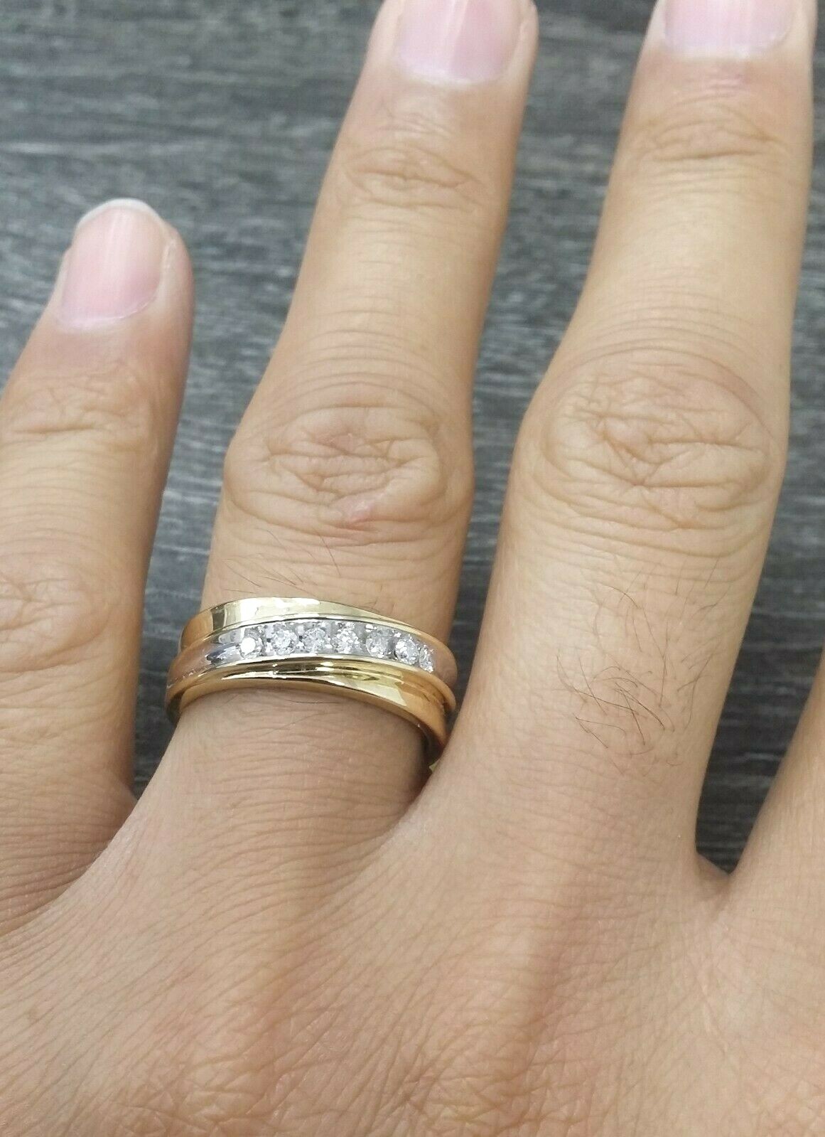 DEAL!0.30CT 100% NATURAL ROUND DIAMOND MEN’S WEDDING BAND RING 14KT GOLD 6.90MM