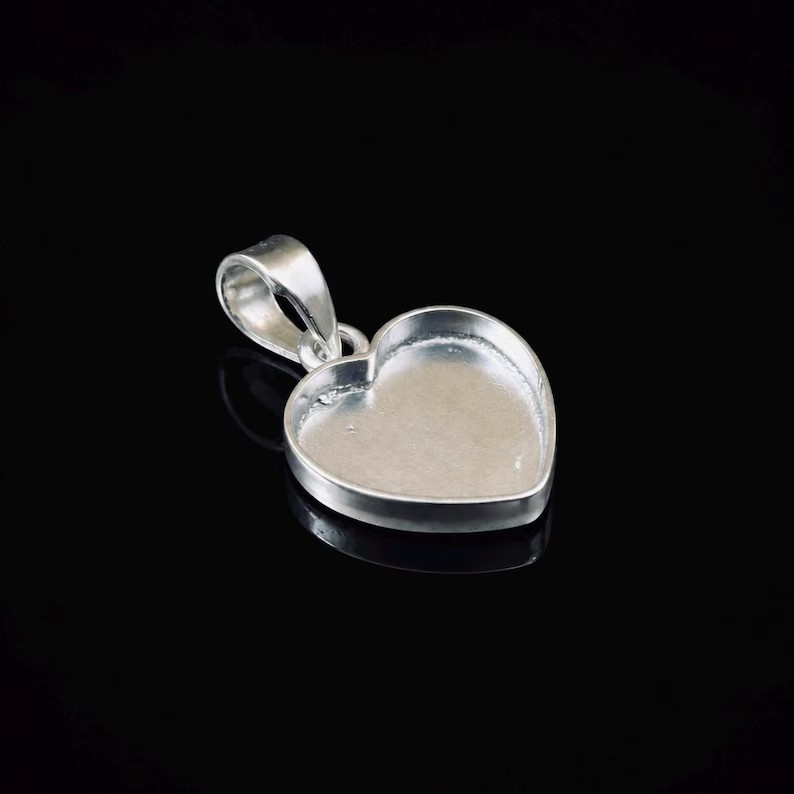 925 Sterling Silver 10mm Heart Bezel Pendant Setting Blank Handmade DIY Jewelry