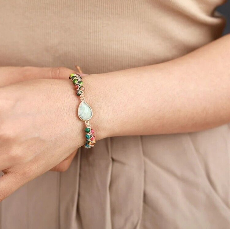 Genuine Amazonite Beaded Handmade Healing Reiki Chakra Boho Women Bracelet Gifts