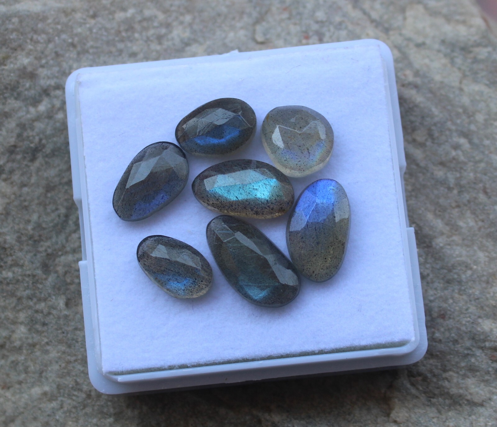 12 Pieces Labradorite Blue Sheen Rose Cut, 53.75 Carats Natural Blue Fire Labrad