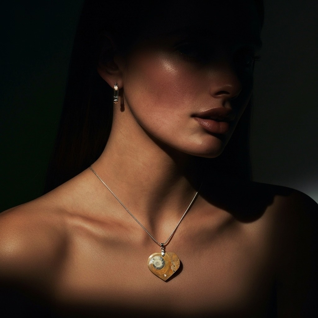 Genuine Moroccan Ammonite Fossil Heart Pendant Necklace from morocco