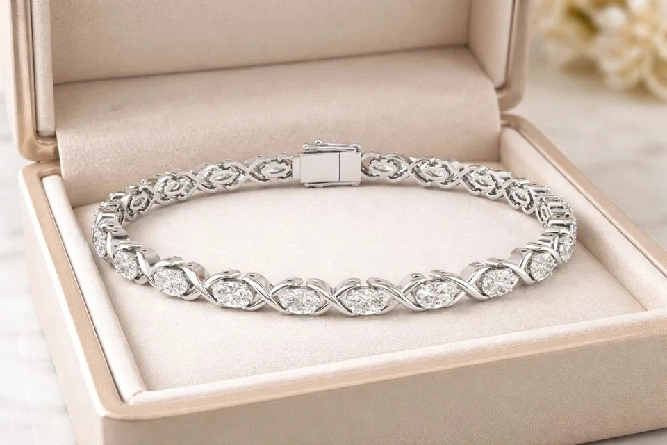 9CT Oval Cut Lab Created Diamond Women’s Tennis Bracelet 14k White Gold Plated