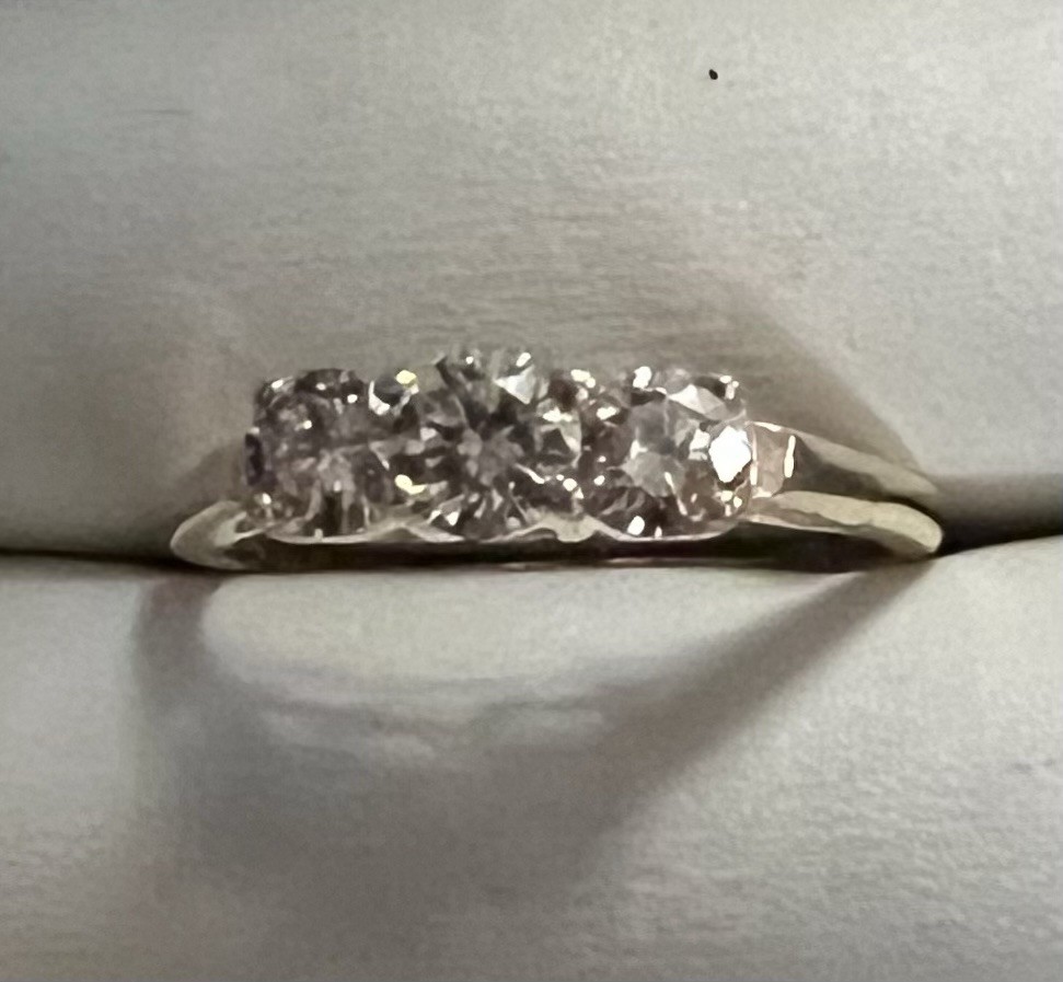 14KY Gold 3-Stone Diamond Ring. Sz 8.25. Approx. 1/2 TCW. 2.48 Grams