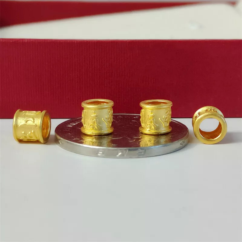 1pcs Pure 24K 999 Yellow Gold 3D 3.5mm Hole Hollow Six Words Tube Bead Pendant