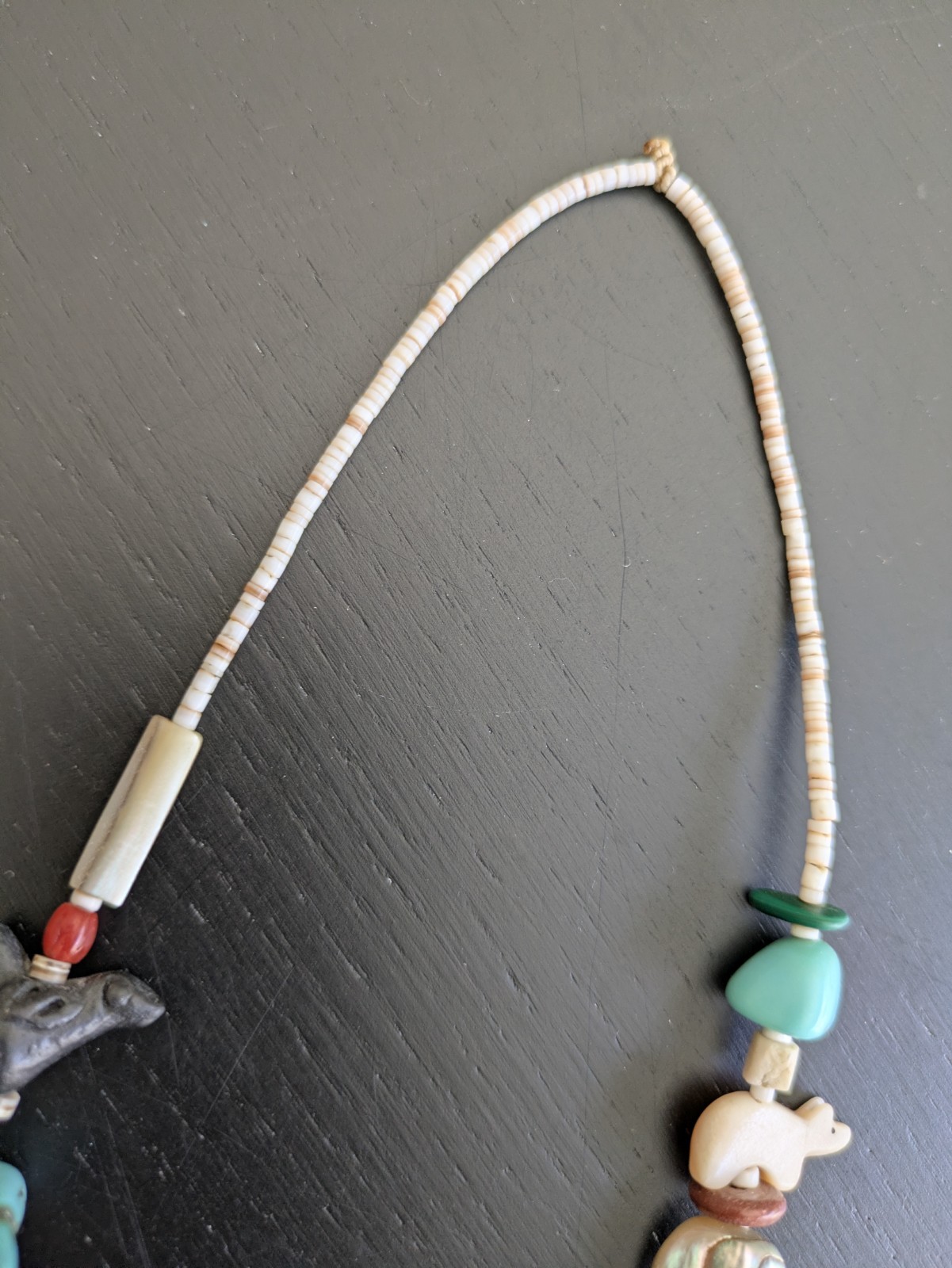Native American 1970’s Treasure Necklace W/Large Turquoise Pendant & Fetishes