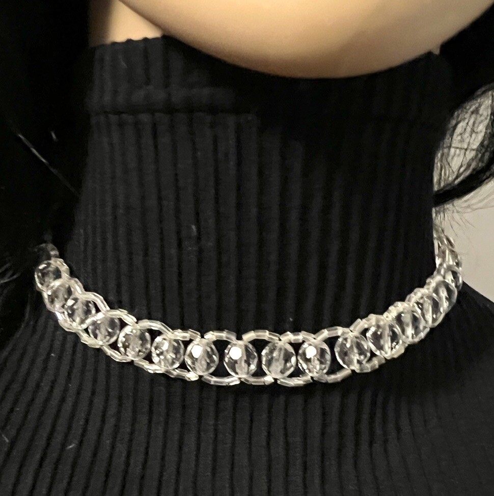 Elo7 Clear Crochet Crystal Choker Necklace 13”