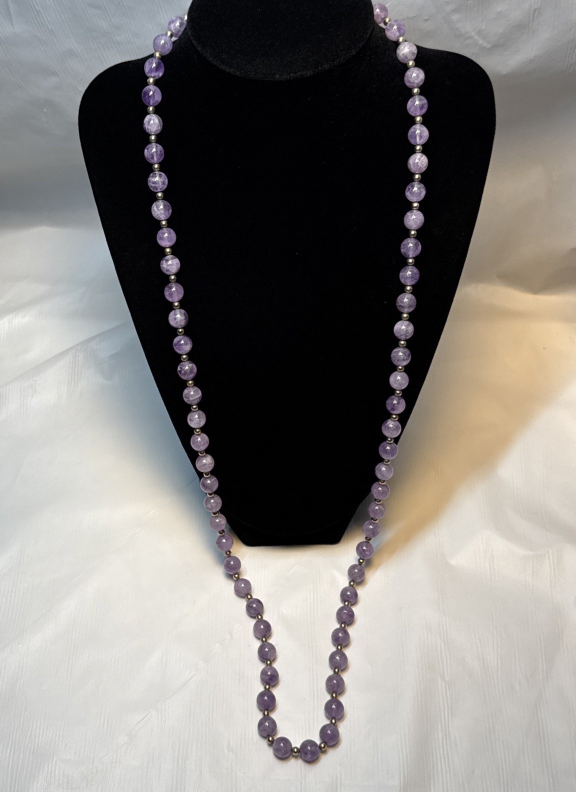 14k GF Purple Amethyst 8mm Stones & Gold Accent Beaded 30in Necklace