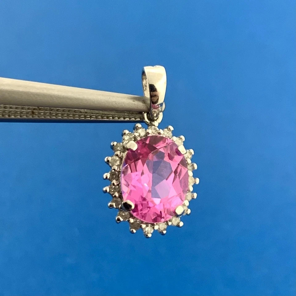 3.17 Ct Oval Cut Pink Sapphire Pendant Wedding Pendant 14K White Gold