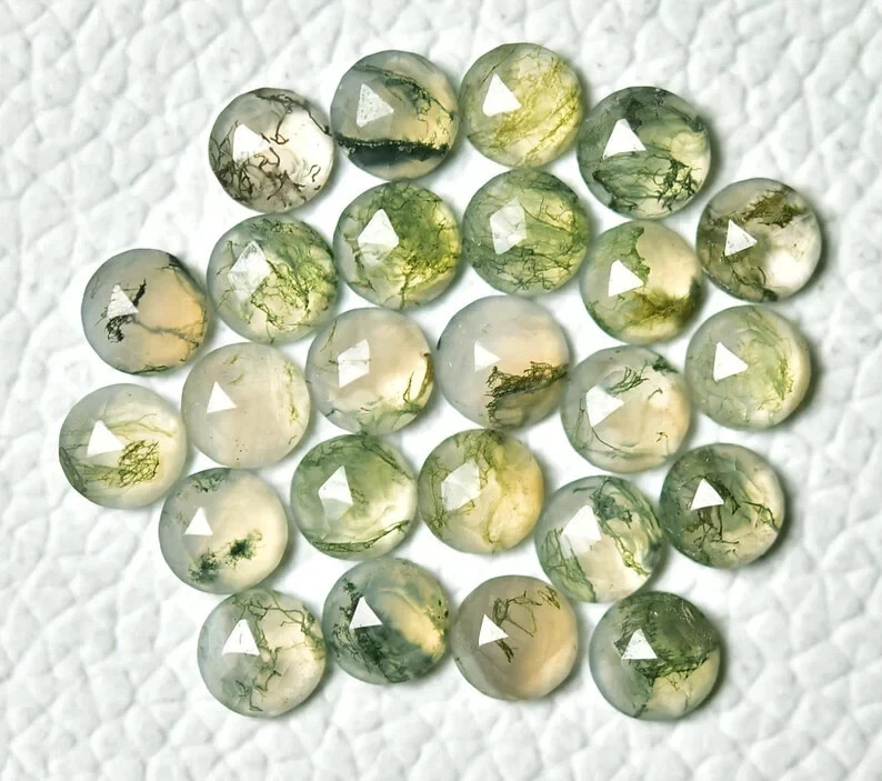 AAA+ Natural Moss Agate “Rose Cut” Round Shape Loose Gemstone For Jewelry Making