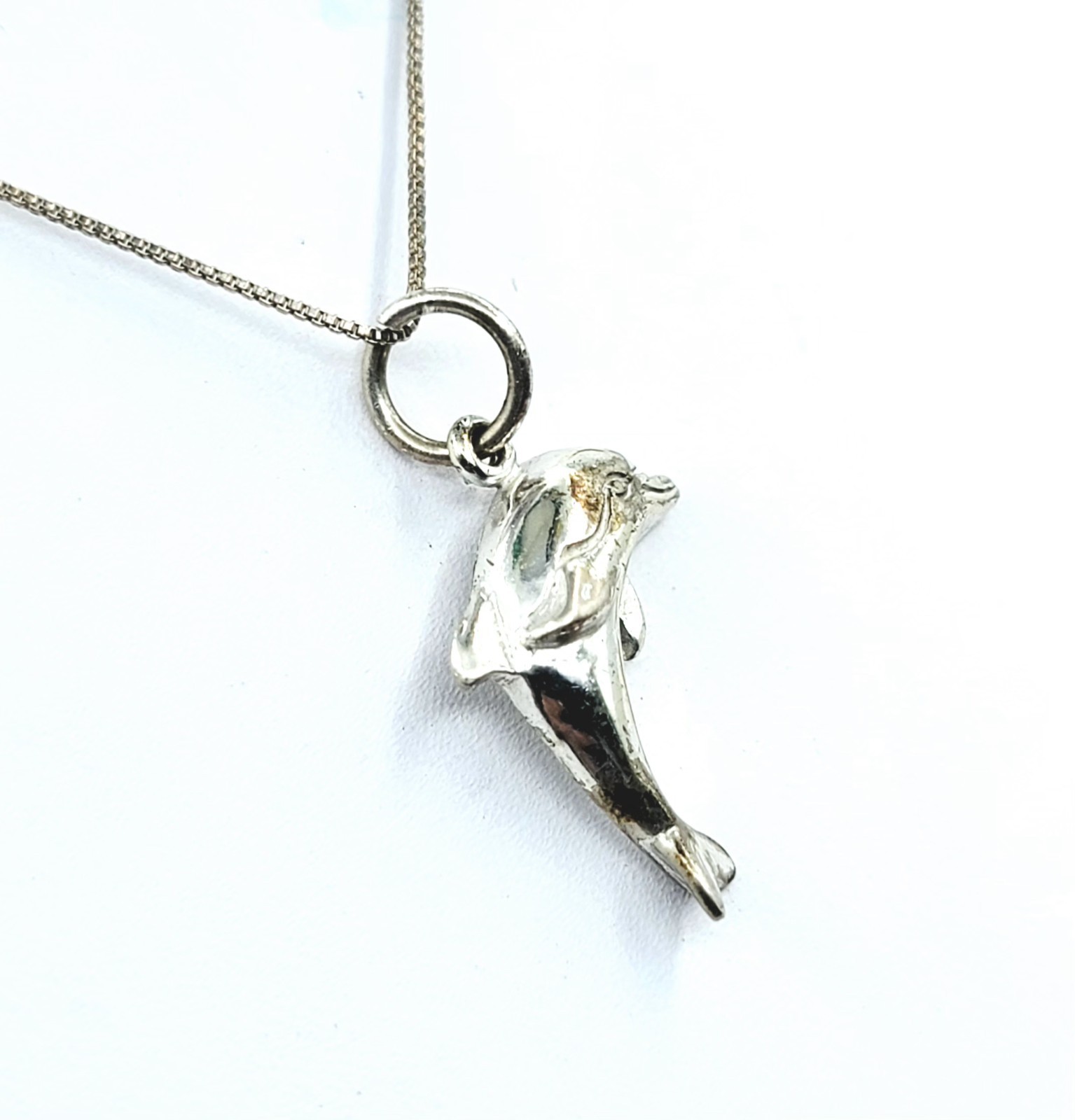 Sterling Silver Dolphin Pendant Nautical Themed Charm on 18″ Box Chain 3 gr
