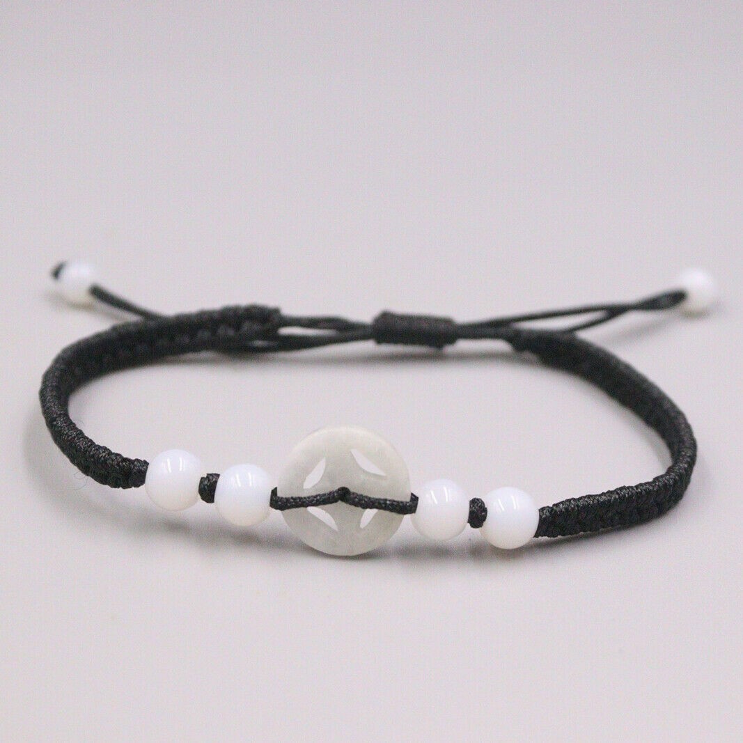 Green Jade Bracelet Women Men Lucky Circle Chinese Black String Bracelet Gift
