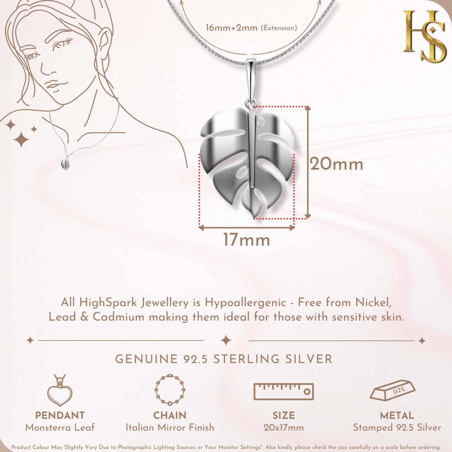 Leaf Pendant Necklace for Women 92.5 Sterling Silver & Stunning Shine Lovely