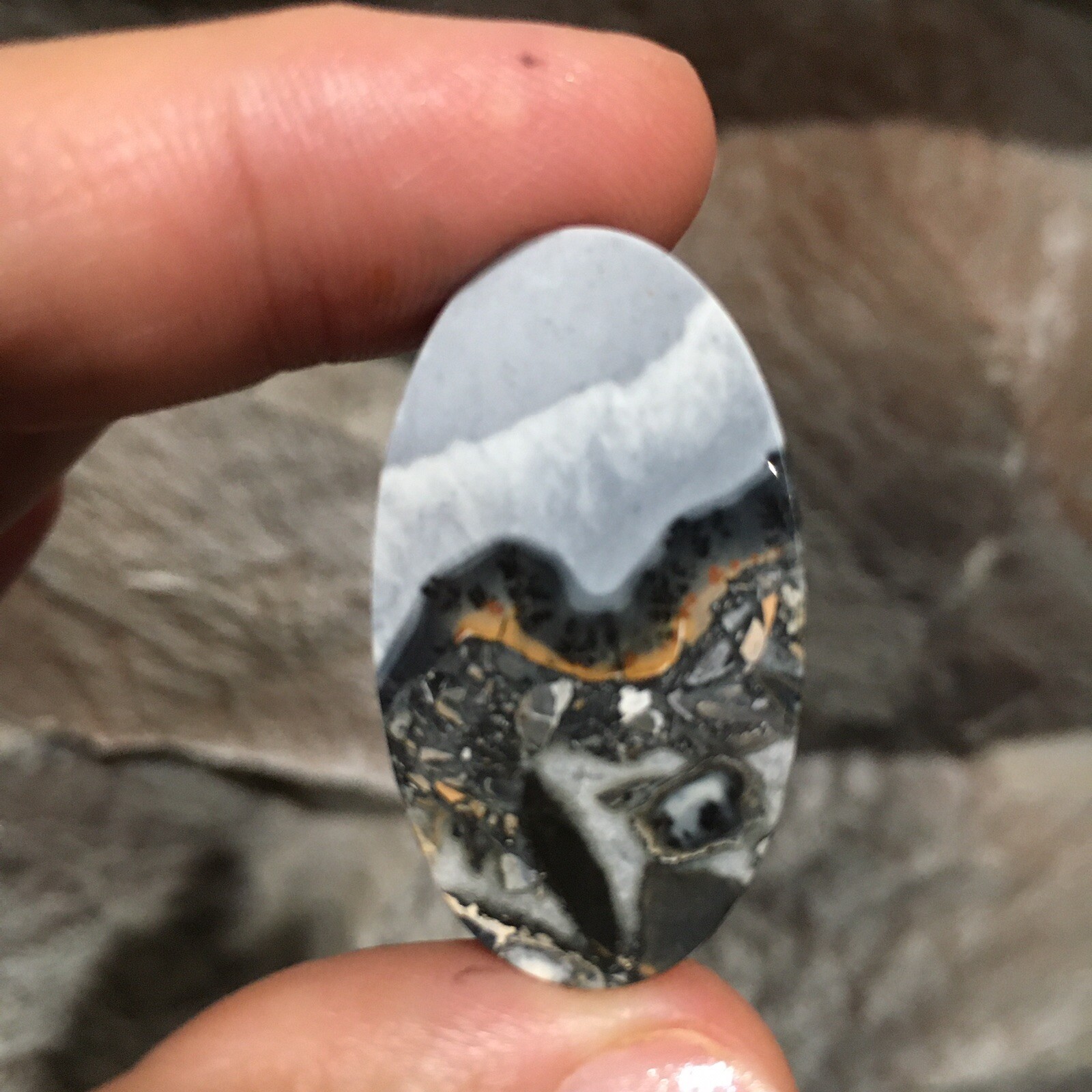 35.7×20.6×4.8mm Fine Maligano Jasper Oval Cabochon Collectors Picture Stone