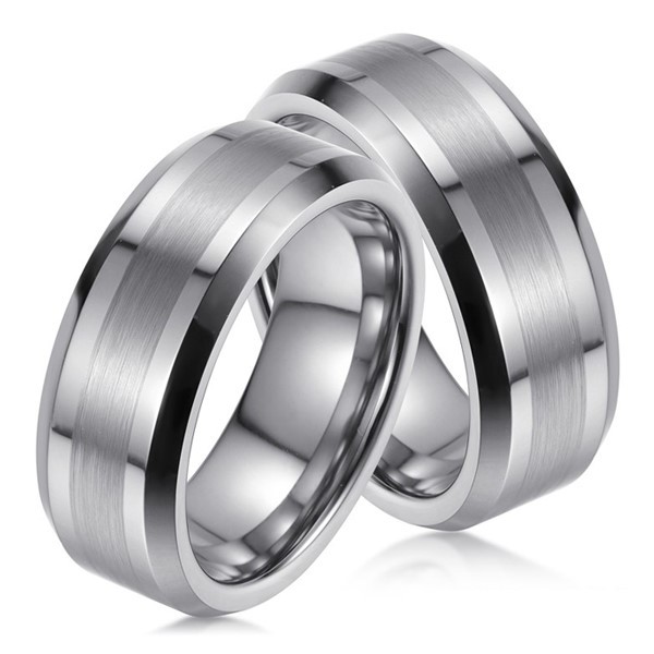 6/8mm Tungsten Carbide Men’s Half Brushed Stripe Wedding Band Ring Size 5-15
