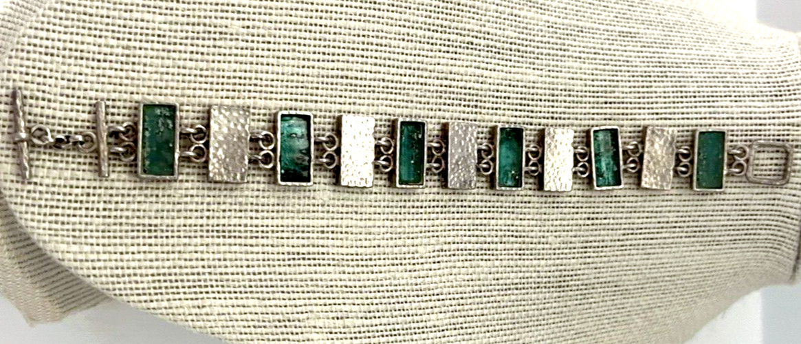 Roman Period Glass Fragments 200 B.C Set in 925 Silver Bracelet Vintage 2001